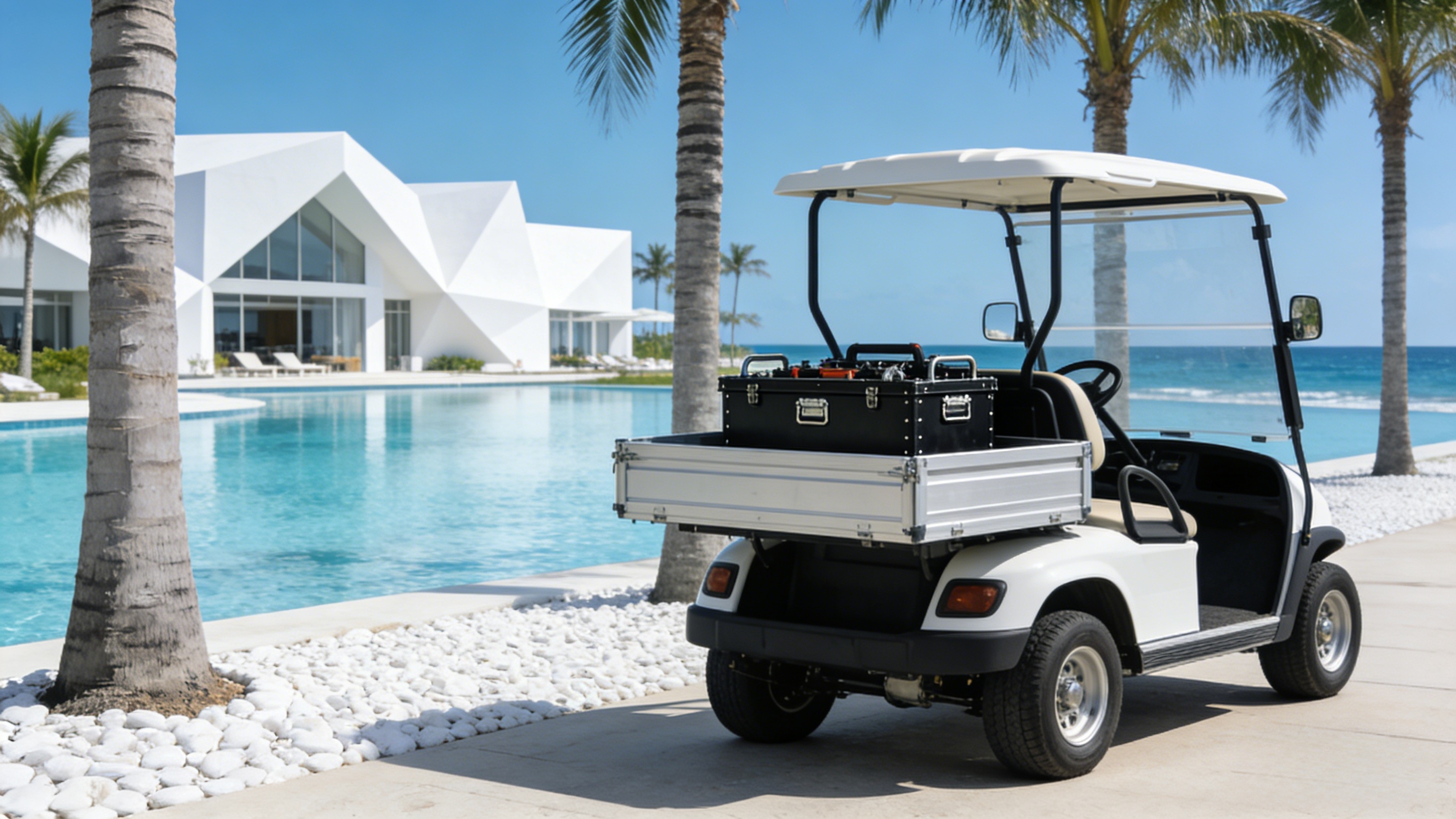 عربة الجولف ذات المقعدين GQ02H — مركبة شحن كهربائية عالية الأداء لعمليات تشغيل فعالة للمضمار