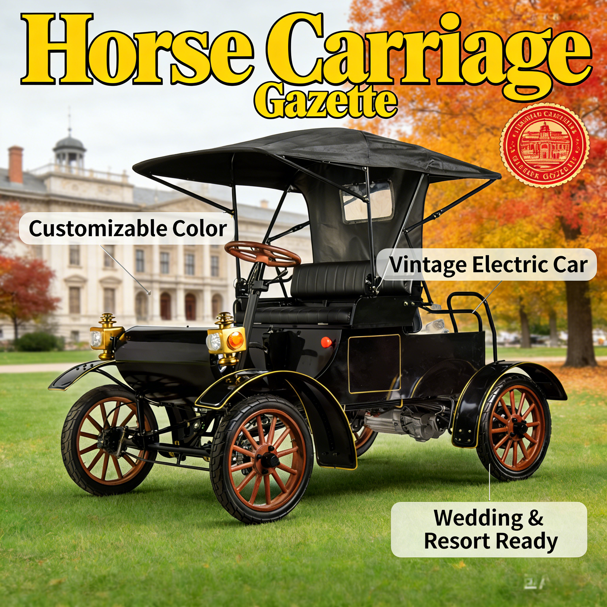 سيارة كهربائية قديمة متعددة الأغراض 1903 من النوع المفتوح | معتمد من EEC، وقابل للتخصيص بالكامل لحفلات الزفاف والمنتجعات